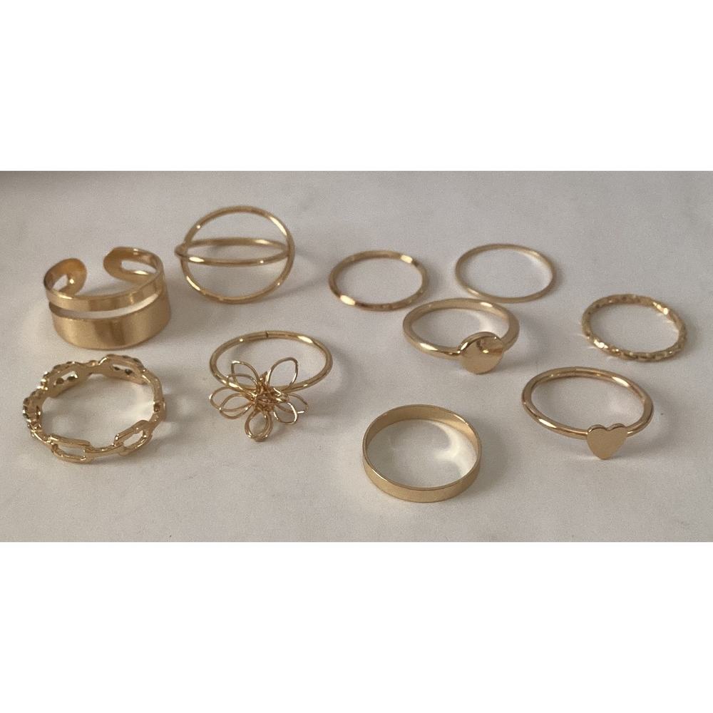 4474 NIP Set of 10 Gold Stacking Rings Bohemian Style Gold Ring Set